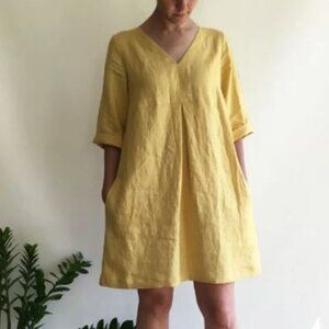 2 Loosely fitted very comfortable linen tunic dresses with V shaped neck.